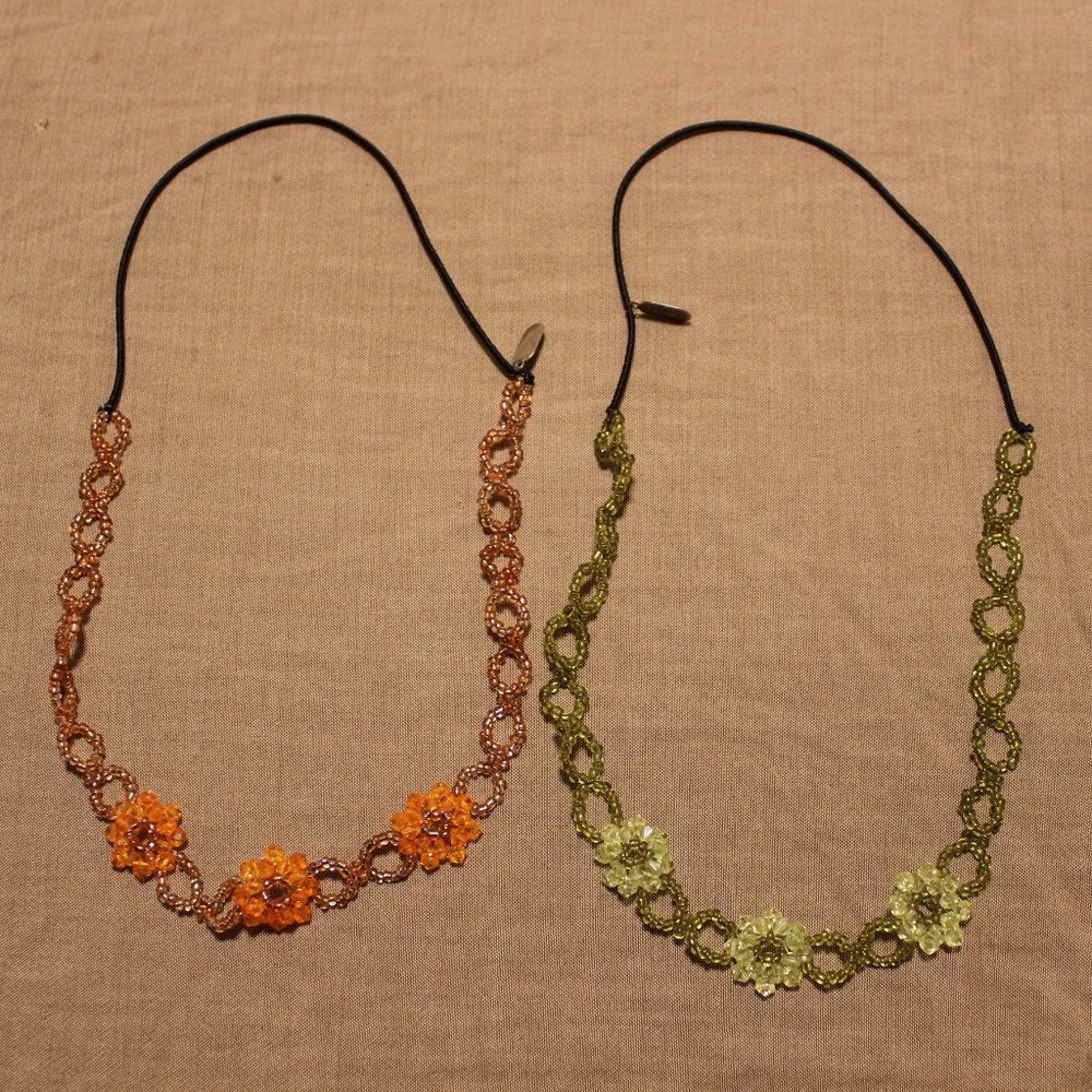 Vintage Rachel Weissman Orange & Green Beaded Headband / Necklaces